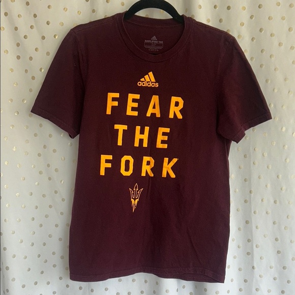 Adidas  Arizona State University Burgundy Tee with Yellow Graphic - Picture 1 of 7